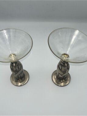 Vintage Mid-Century Towle Penguin Silver Plated Martini Glass Set of Two